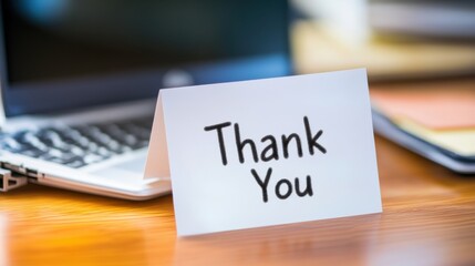 Executive departures with a desk with a 鈥淭hank You鈥�note and a laptop. Featuring leadership change and career transition