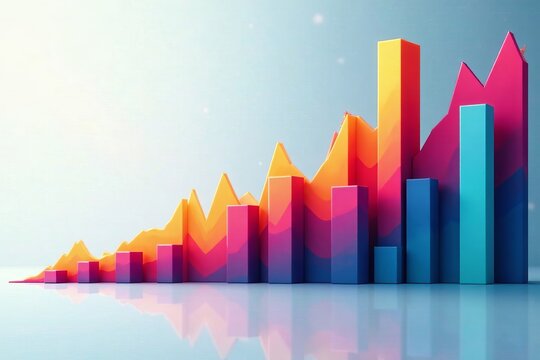 Colorful histograms illustrating economic statistics and trends, investment, bar