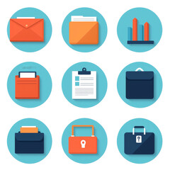 Colorful Office Icons Representing Communication, Organization, and Productivity Tools