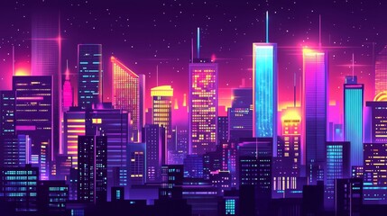 Fototapeta premium Futuristic Metropolis Powered by Smart Energy Network at Night