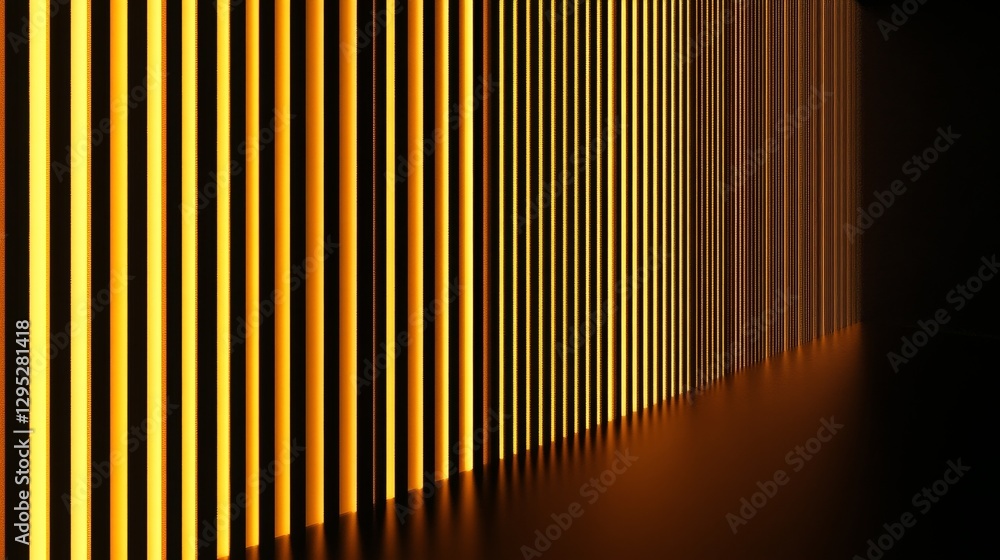 Poster abstract composition of vertical golden light stripes illuminating a dark room, creating depth