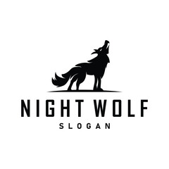 black silhouette design logo wolf wild animal simple illustration template
