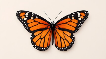 Fototapeta premium Vibrant orange butterfly with black markings on white background
