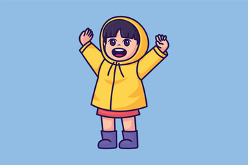 Cute kid wearing raincoat cartoon illustration