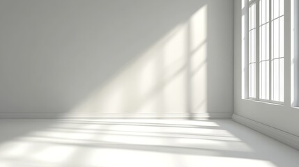 Obraz premium Bright, minimalist interior with sunlight casting shadows across a clean, empty room