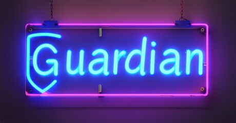 Neon sign digital guardian ai security shield glowing cyber barriers futuristic locks bright colorful realistic photo