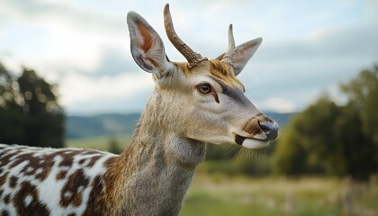 Fallow deer portrait in a natural grassy outdoor environment