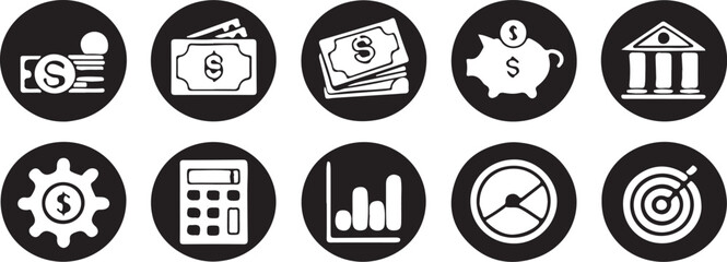 Isolated finance icons business digital art flat icon Vector, finance icons business digital art flat Silhouette finance icons business digital art flat icon set, finance icons business digital art