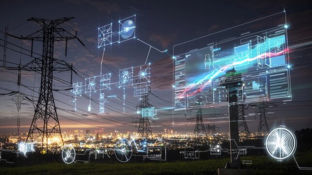 Futuristic Energy Grid Control Center with Cyberpunk Inspired Data Visualization