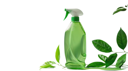 Green cleaning product with transparent background promoting organic and eco-friendly household chores