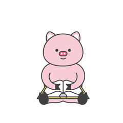 Animal Character Study Pig with Book