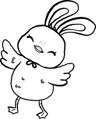 Happy Easter Baby Chicken with Bunny Ears Cartoon Outline Coloring Image