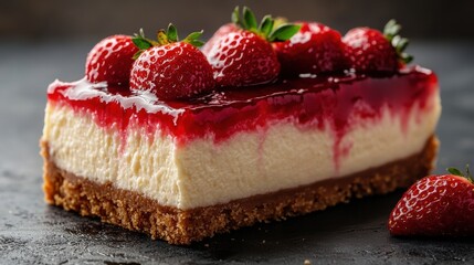 piece of strawberry cheesecake isolated on transparent background
