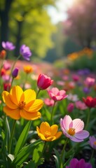 Obraz premium A vibrant and colorful spring garden filled with fresh blooming flowers, vibrant, blooms, floral