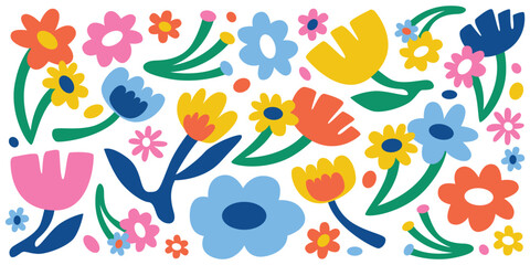 Hand drawn cute flower shape doodle vector collection