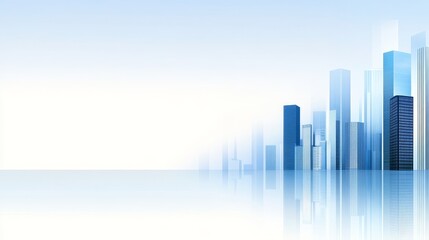 Fototapeta premium Abstract city skyline with modern skyscrapers under a clear blue sky, reflecting tranquility