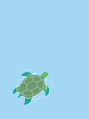 Turtle's Aquatic Journey: A cheerful illustration showcases a sea turtle gliding serenely through crystal-clear water, a vivid depiction of marine life and the beauty of ocean ecosystems.