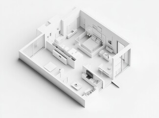 Minimalist studio apartment floor plan, top view, white background, modern design