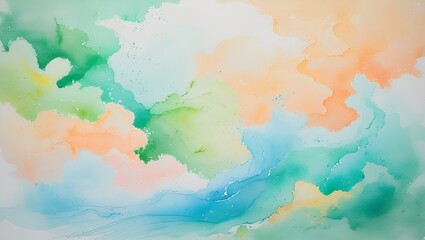 Fototapeta premium Watercolor sky texture with abstract blue and white clouds