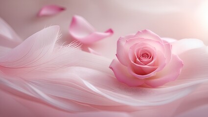 Fototapeta premium A macro closeup reveals the delicate beauty of pink rose petals in full bloom