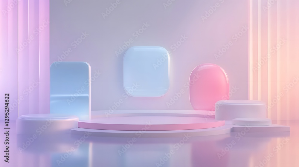Poster soft pastel abstract background with geometric elements and smooth gradients