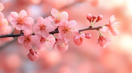 Naklejka premium Delicate Pink Blossom Branch in Springtime