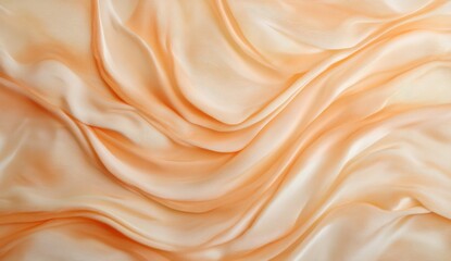 Fototapeta premium Peach silk fabric drapes, studio shot, soft folds, background