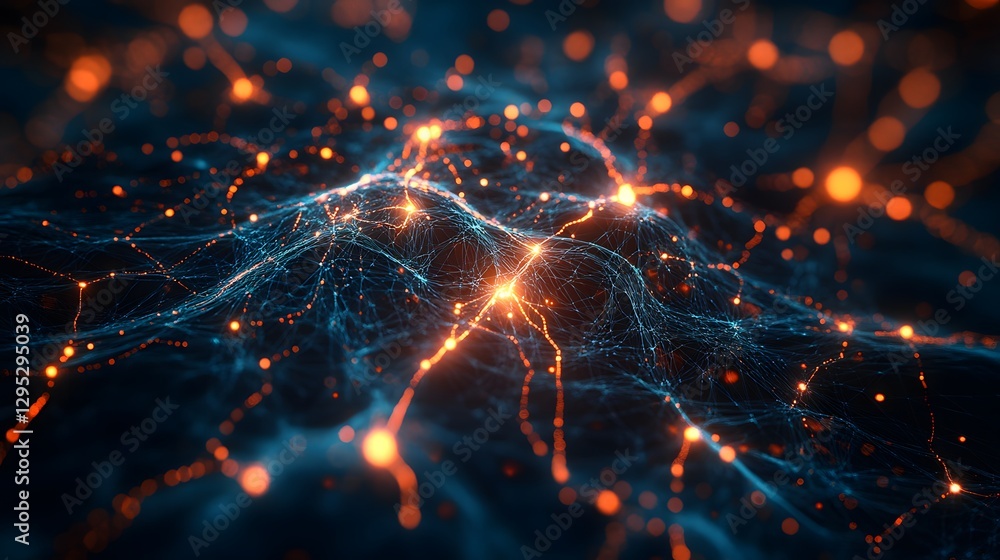 Poster intricate neural network visualization with glowing connections and deep learning concept