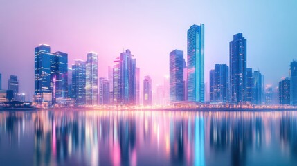 Vibrant Cityscape Reflection at Dusk