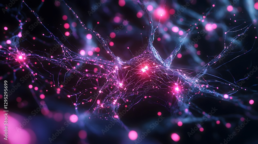 Aufkleber futuristic neural network visualization with glowing nodes and deep ai connections