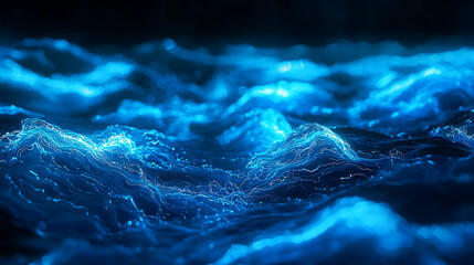 Bioluminescent glowing waveforms resembling underwater light refractions high quality 