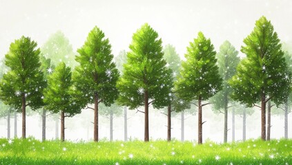 Winter wonderland forest scene, light snowfall, peaceful, background