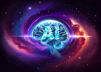 (AII)AI brain in space_background_Generative AI_B