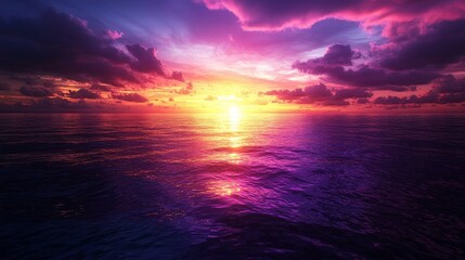 Obraz premium Serene Ocean Sunset with Vibrant Colors and Reflective Water Surface at Dusk Over Calming Horizon
