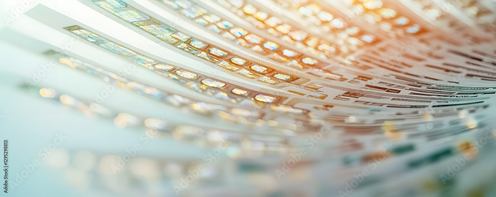 Poster abstract close up of shimmering data strips in soft light