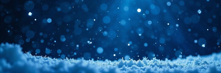 Naklejka premium Blue snow flurry with falling snowflakes against dark sky, snowing, storm, cold