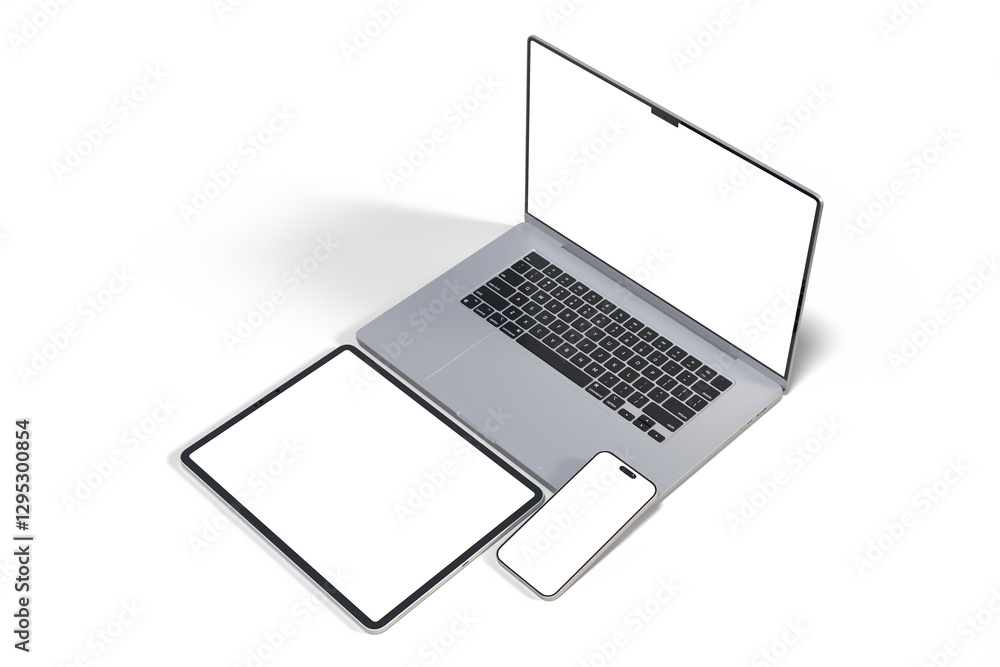 Canvas Prints 3d realistic laptop, tablet and smartphone digital device mockup with blank screen isolated on backg