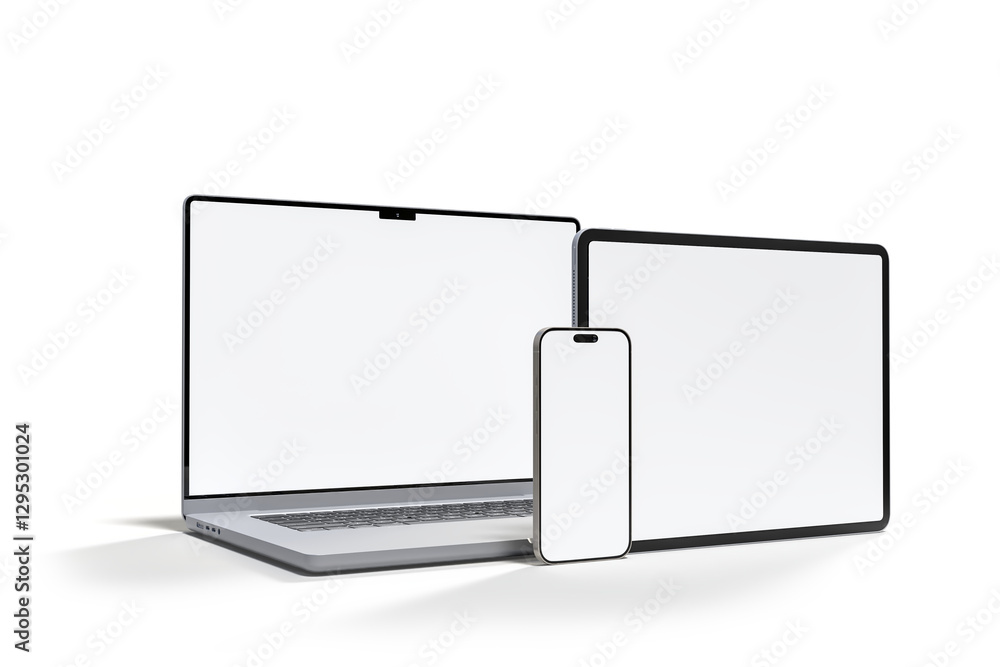 Canvas Prints 3d realistic laptop, tablet and smartphone digital device mockup with blank screen isolated on backg