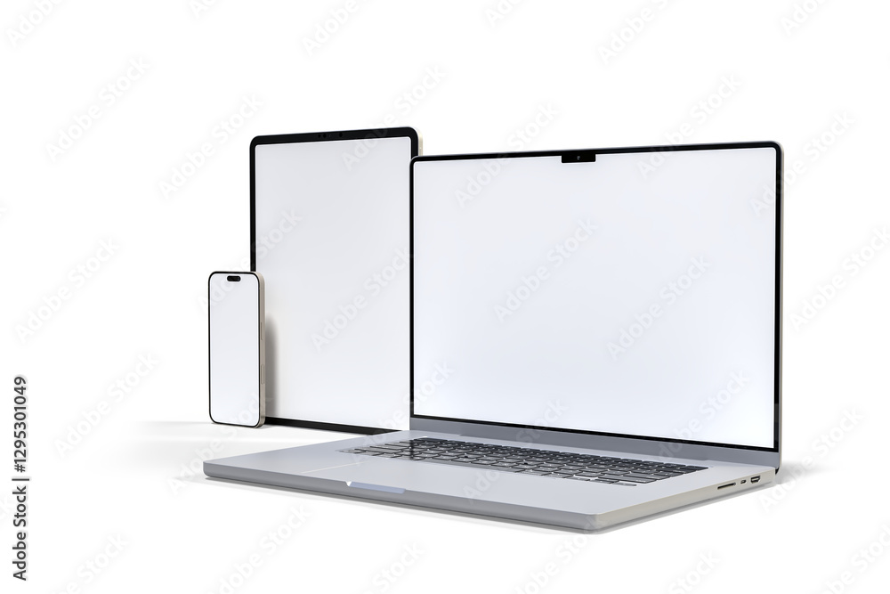 Canvas Prints 3d realistic laptop, tablet and smartphone digital device mockup with blank screen isolated on backg