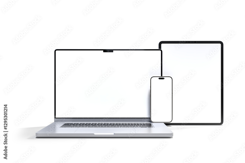Canvas Prints 3d realistic laptop, tablet and smartphone digital device mockup with blank screen isolated on backg