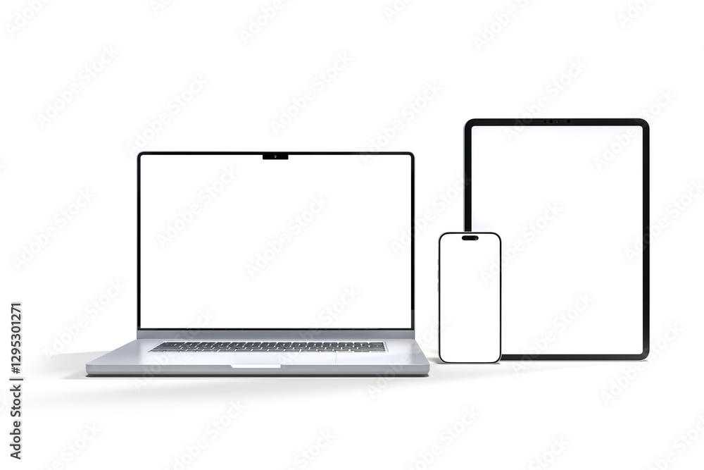 Canvas Prints 3d realistic laptop, tablet and smartphone digital device mockup with blank screen isolated on backg
