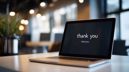 Executive departures with a laptop screen showing a 鈥渢hank you鈥�message. Featuring career shift and leadership change