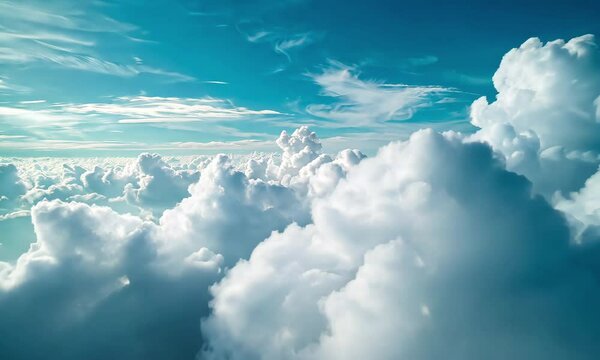 Beautiful blue sky filled with soft, fluffy clouds, creating a serene and tranquil atmosphere perfect for relaxation.