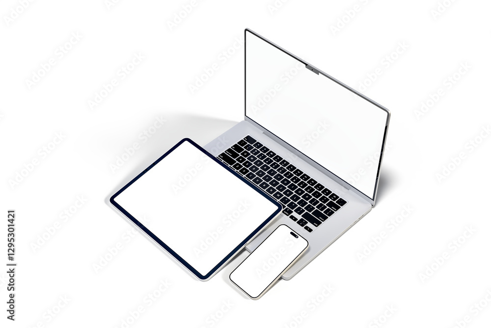 Canvas Prints 3d realistic laptop, tablet and smartphone digital device mockup with blank screen isolated on backg