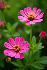 Obraz premium Close-up of vibrant pink and yellow flowers in full bloom against green foliage backdrop, nature, colorful, beautiful