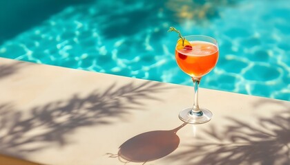A vibrant glass of red Campari Spritz with lemon slices, set on a table at a lively summer pool party