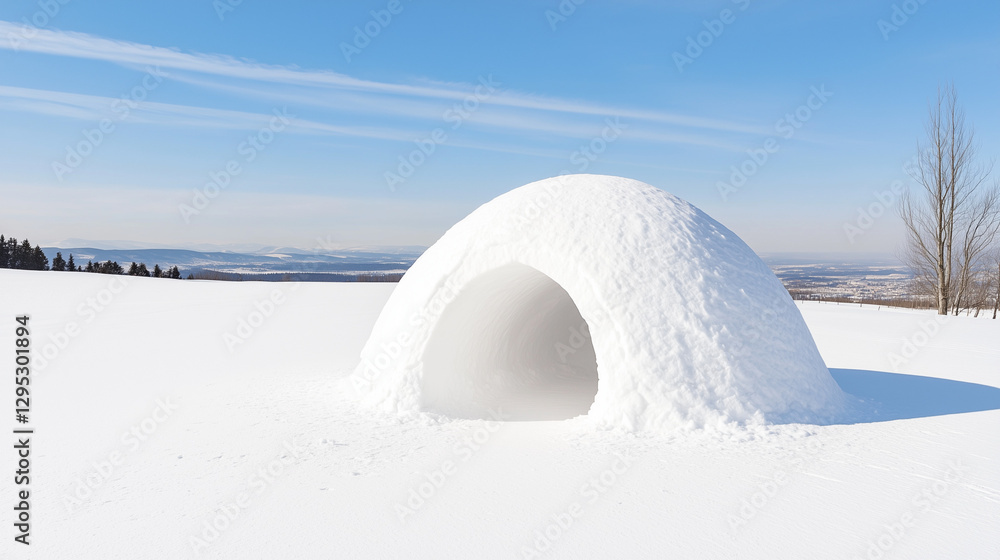 Poster arctic abode in a snowy landscape: a pristine igloo stands majestically in a snow-covered field unde