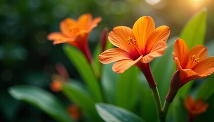Fototapeta premium Close-up of vibrant tropical flowers blooming in a garden, macro, exotic, garden