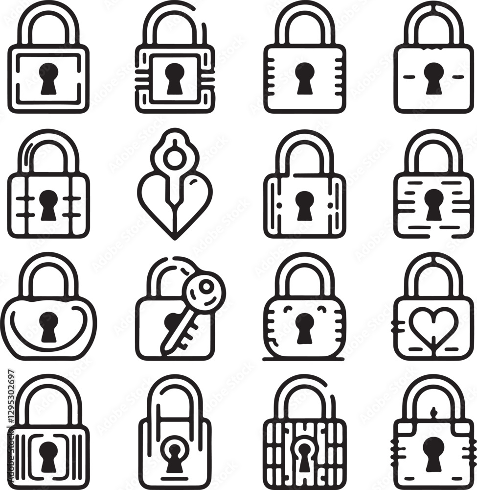 Poster lock icon set with various security and access symbols