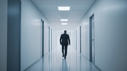 Obraz premium Executive departures with a leader taking one last walk through the office. Featuring nostalgia and leadership